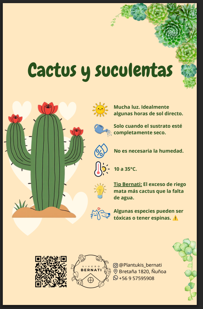 Ficha de cuidados de Cactus y Suculentas - Vivero Bernati